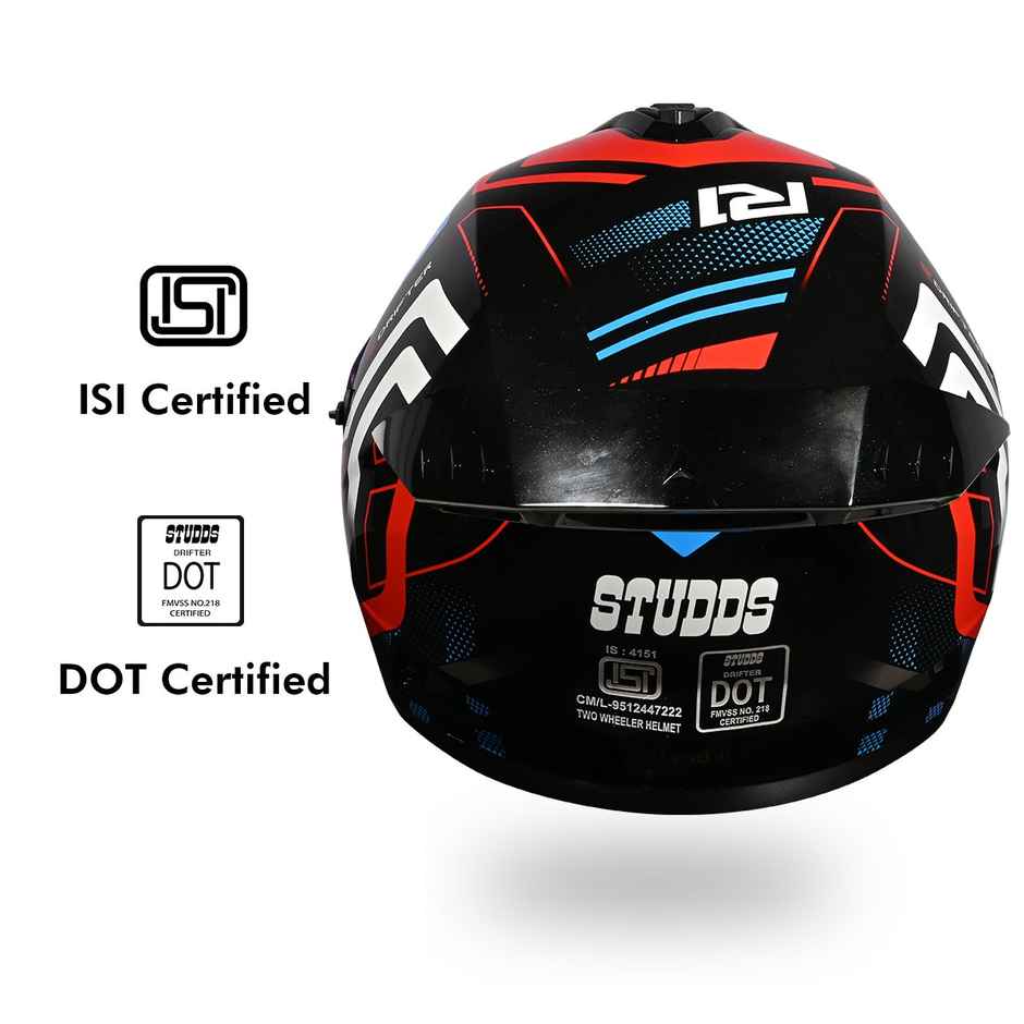 Studds Drifter D4-R1 ISI-DOT Certified Full Face Helmet | Dual Visor & Spoiler |Black Red - XL