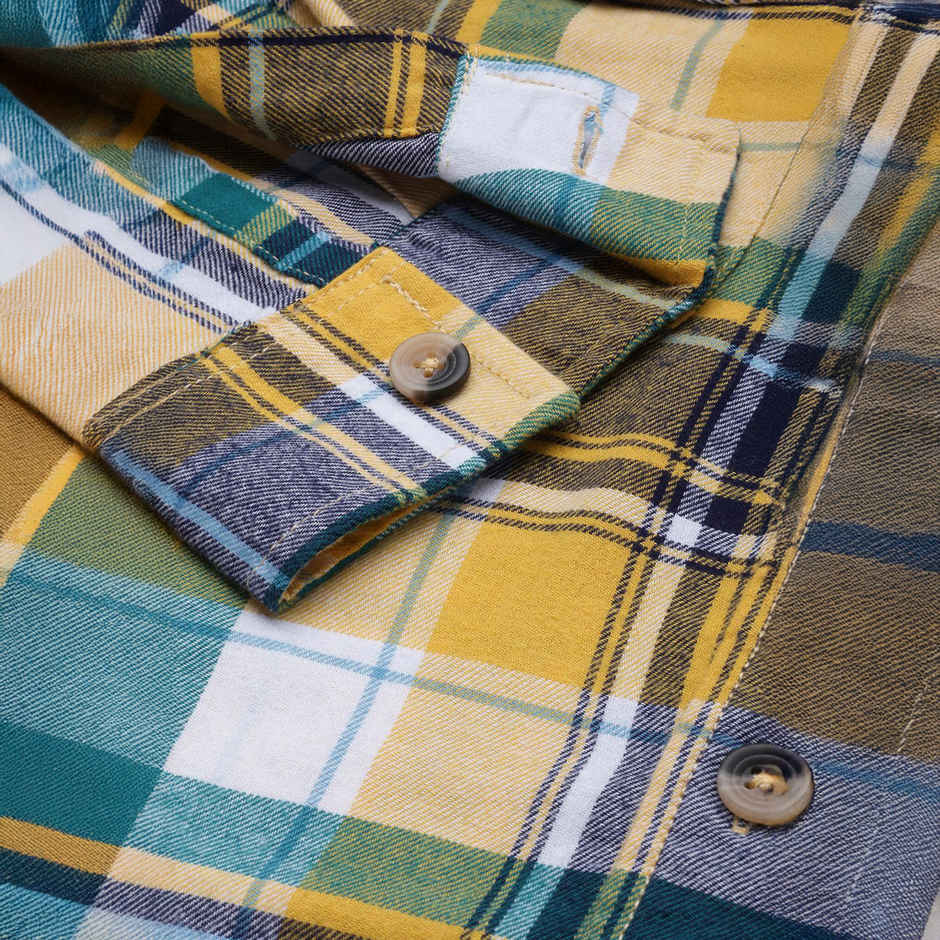 The Indian Garage Co Men's Slim Fit Checked Casual Shirt | Yellow - M