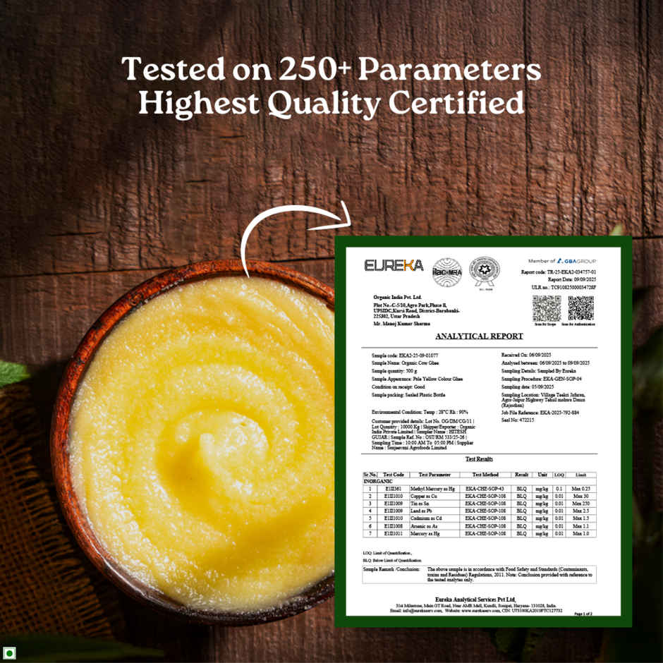 A TATA Product - Organic India Pure Cow Ghee | Glass Bottle | Sourced from Organically Fed Cows