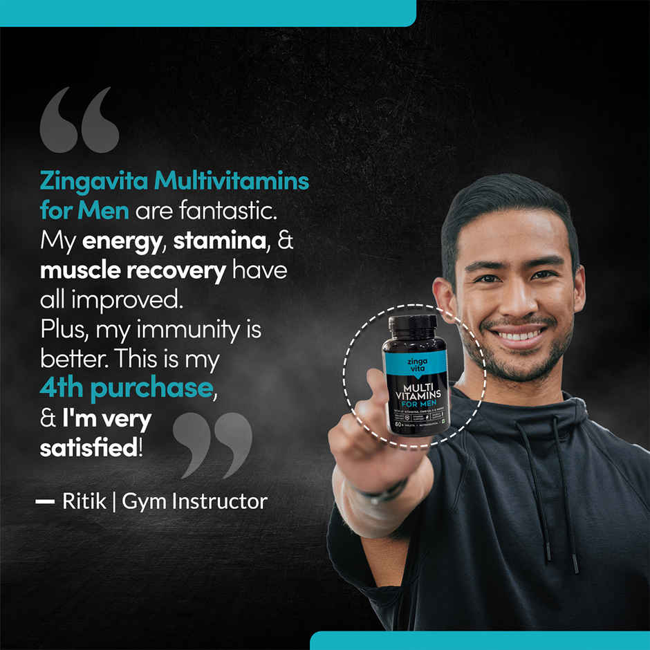 Zingavita Multi- vitamins for Men | Veg | Minerals, Omega 3 & Herbs for Daily Energy
