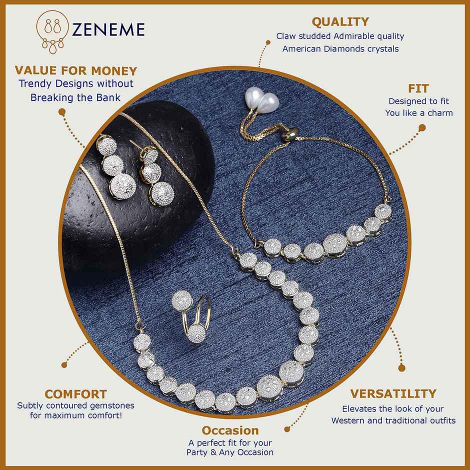 Zeneme Gold-Plated White AD-Studded Jewellery Set For Women & Girls