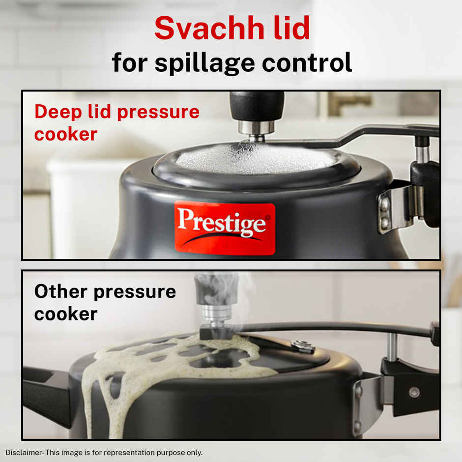 Prestige Nakshatra Plus Svachh HA Aluminium Handi Pressure Cooker 3L,Ind Base,Spillage Control,Black