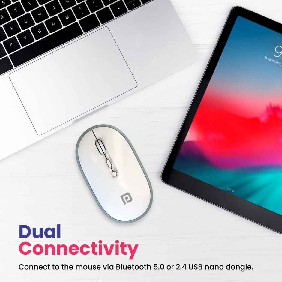 Portronics Toad II Bluetooth Mouse, with Bluetooth 5.0 & 2.4 Ghz Dual Wireless Connectivity, Rechargeable Battery, Adjustable DPI up to 1600 Compatible with Laptop, MacBook, PC - Grey