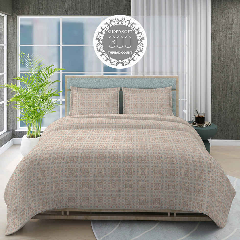 Boutique Living Geo Art (Cottage Garden) 100% Cotton 300 TC King Bedsheet with 2 Pillow Covers