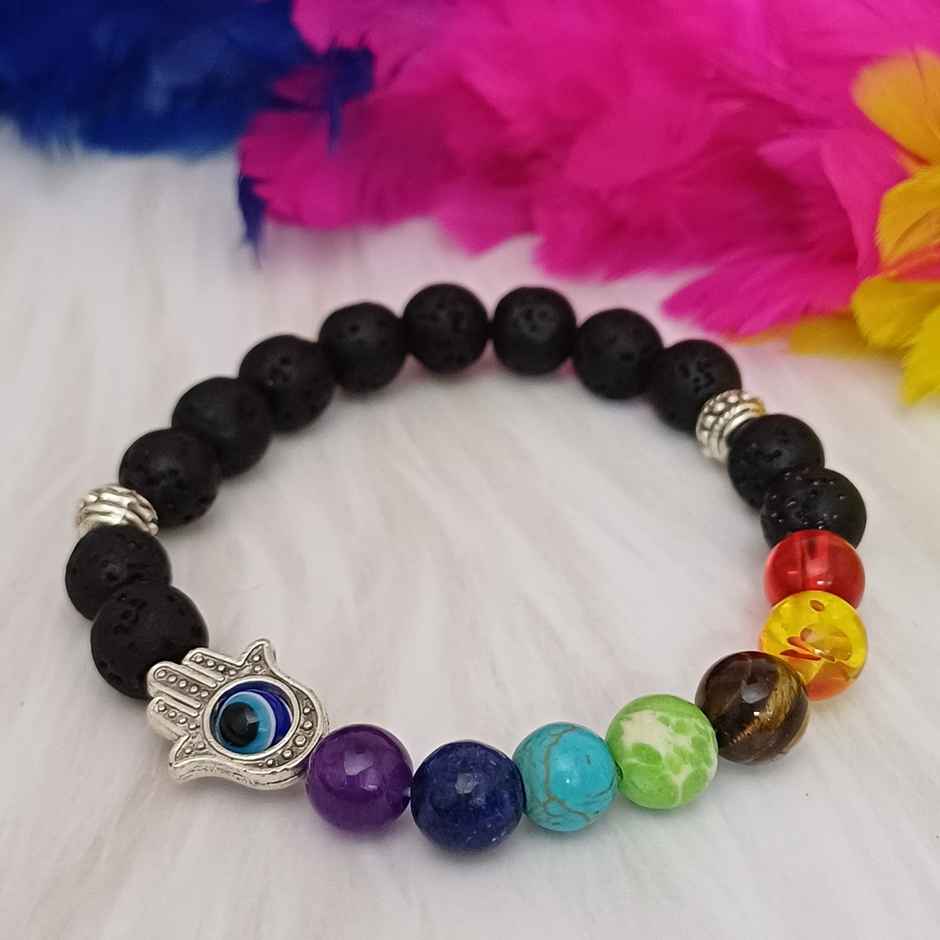 Beaded Seven Chakras Evil Eye Bracelet Black | Gullak