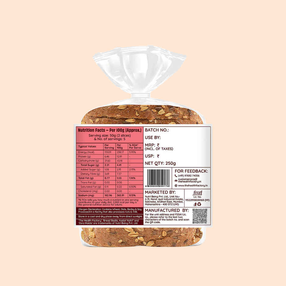 The Health Factory Multigrain Bread | Zero Maida | 7 Grains & Seeds | Whole Wheat Bread