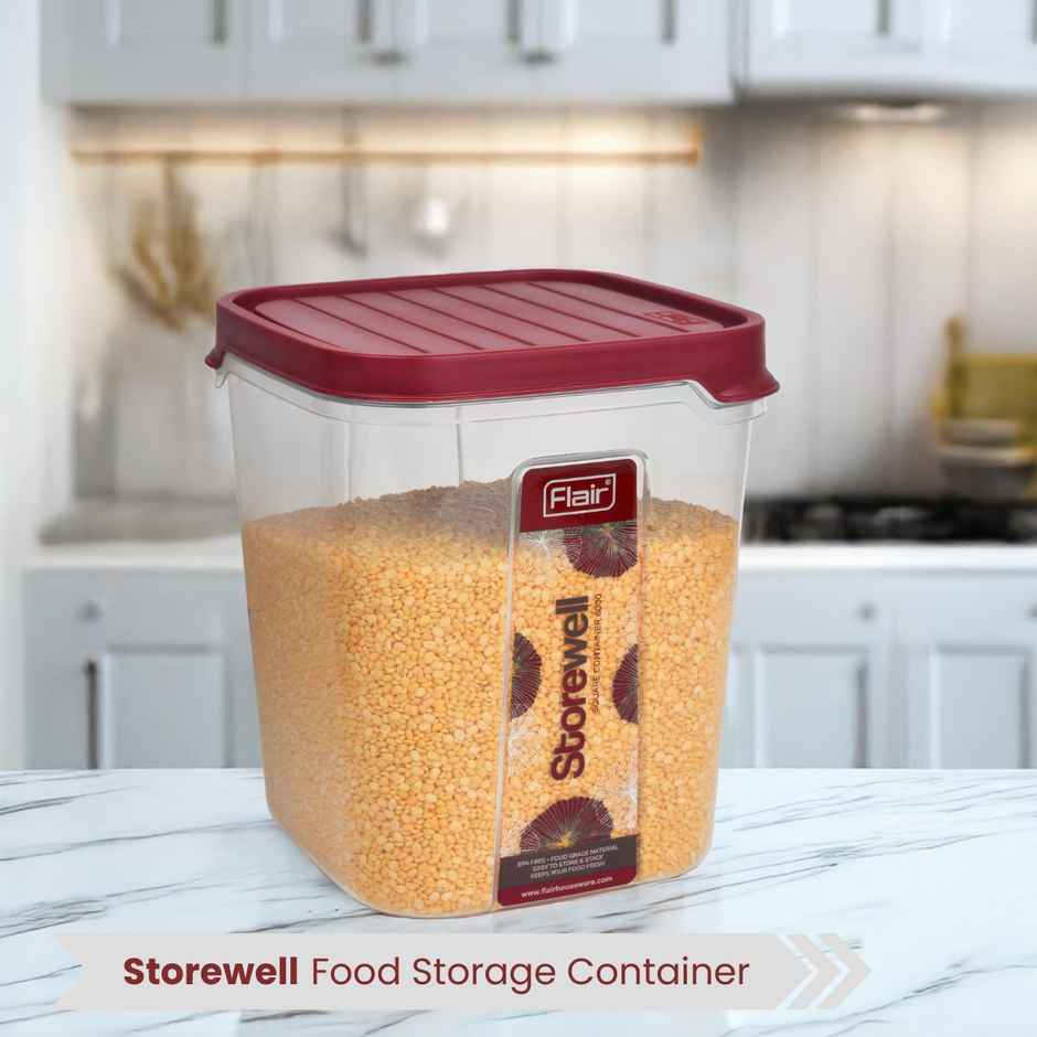 Flair Plastic Storewell Food Storage Containers 6000 ml (Maroon), Bpa Free, Spices Grains