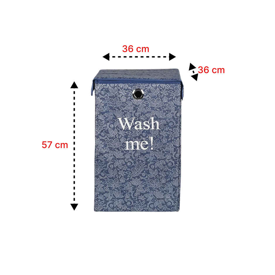 Kuber Industries | 75 L | Flower Foldable Laundry Basket with Ring | Velcro Lid | Navy Blue