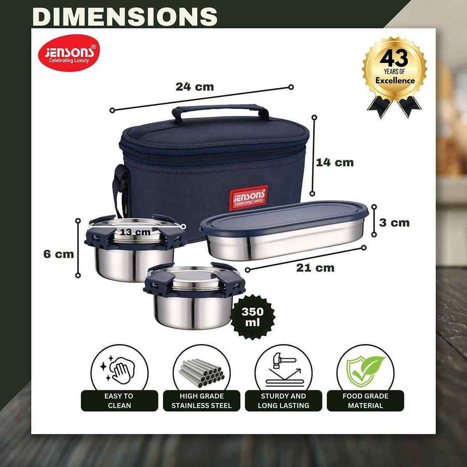 Jensons Stainless Steel Qqade Meal Lunch Box | Leak Proof Meal Box | 350mlX2, 150mlX1