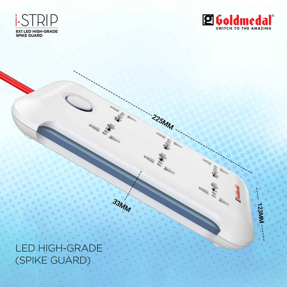 Goldmedal I-Strip 6x1 Led Spike Guard With Surge Protector | 2m Extension Cord | White