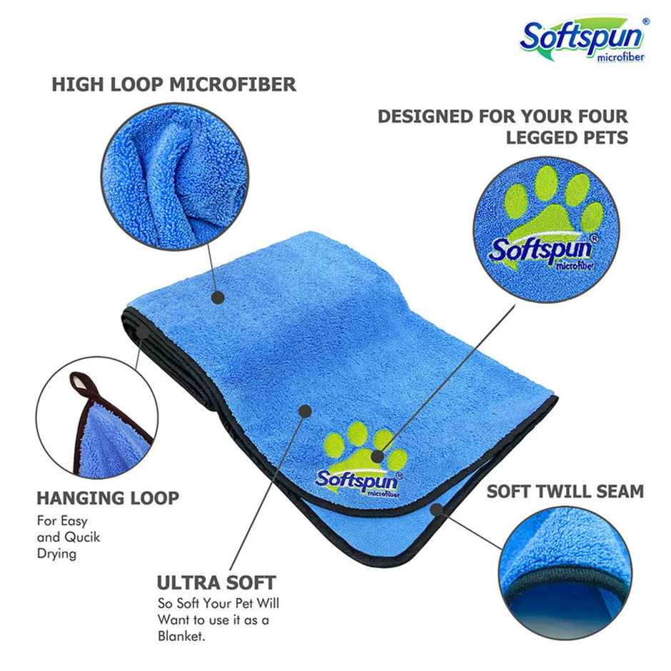 Softspun Microfiber Pet Towel (Medium, 380 GSM, 60x120cm, 1pc, Sky Blue)