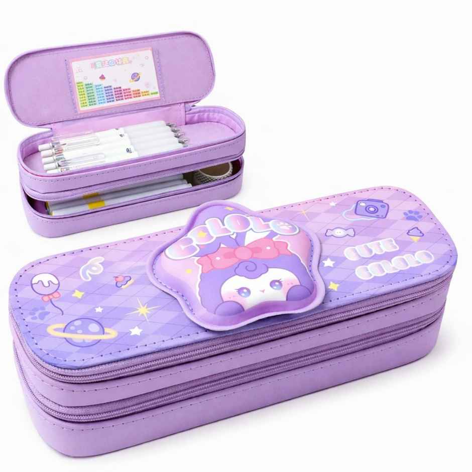 Fablue Adorable Cartoon Pencil Box with Zipper | Large Capacity Organizer | Lavender