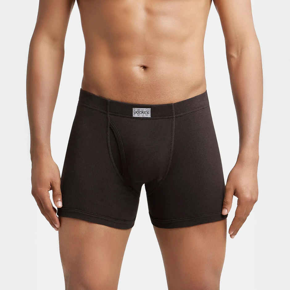 Jockey 8008 Men's Super Combed Cotton Rib Underwear Solid Boxer Brief|Concealed Waistband | Black-M