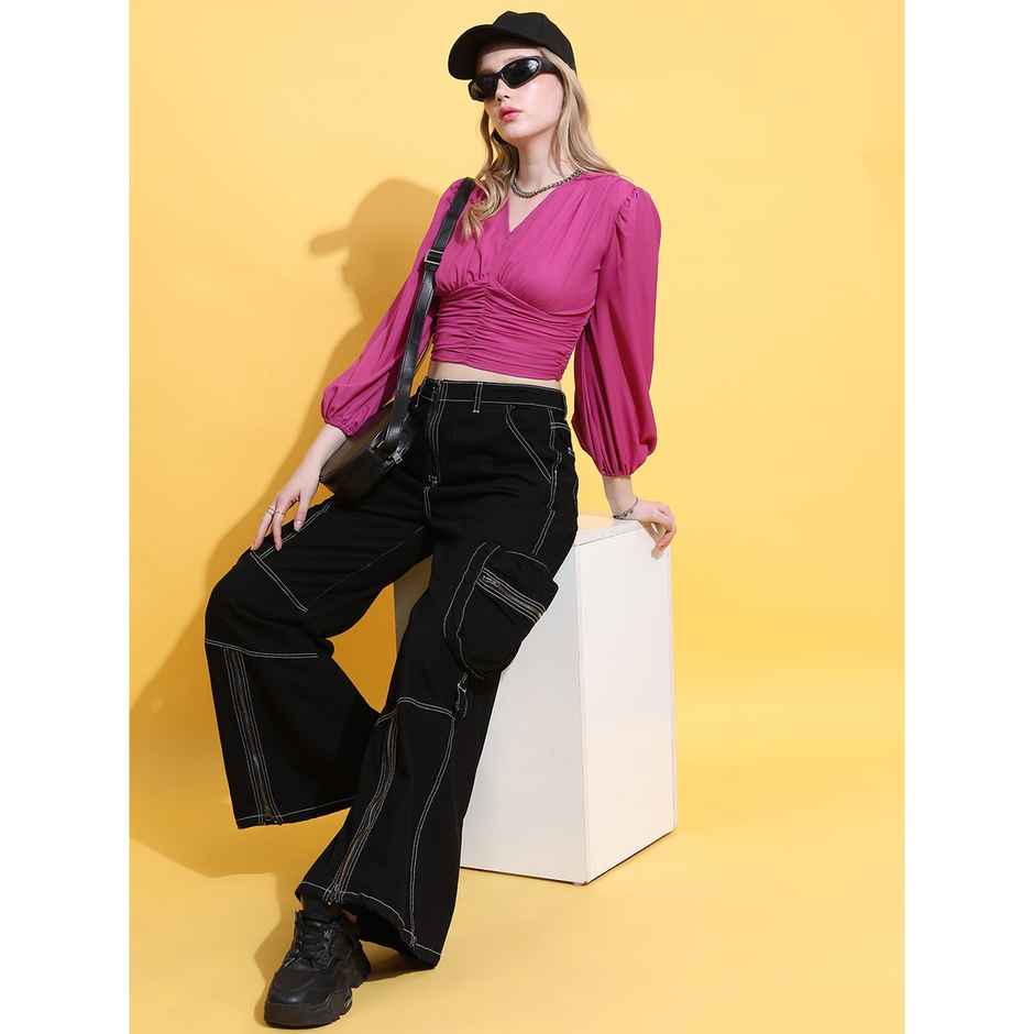 Ketch Women's Puff Sleeve Crop Top | Pink - M