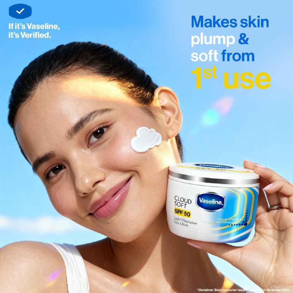 Vaseline Cloud Soft SPF 50 Light Moisturiser | Ceramides & Hyaluron | Non-Sticky Hydration