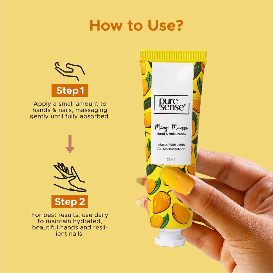 Puresense Mango Mousse Non-Sticky Hand And Nail Cream Infused With Biotin, Glycerin