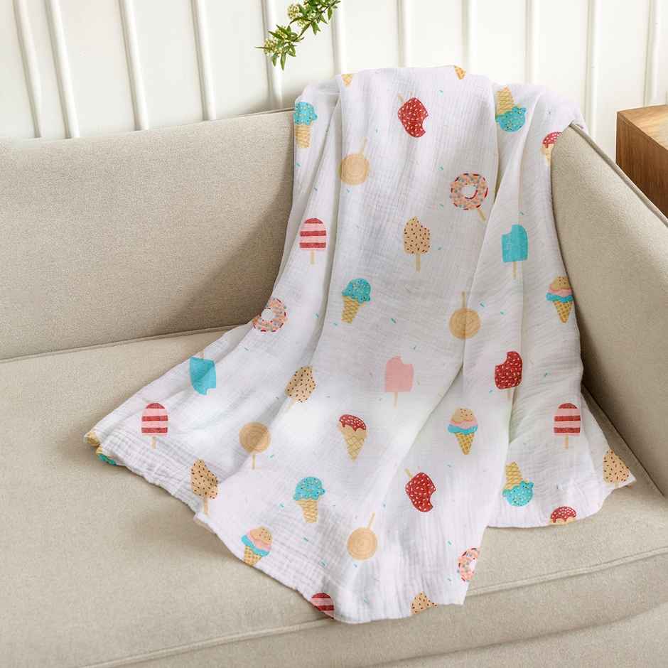 Moms Home Organic Cotton Baby Muslin Swaddle | 100X100 Cm | Pack Of 1 | Icecream