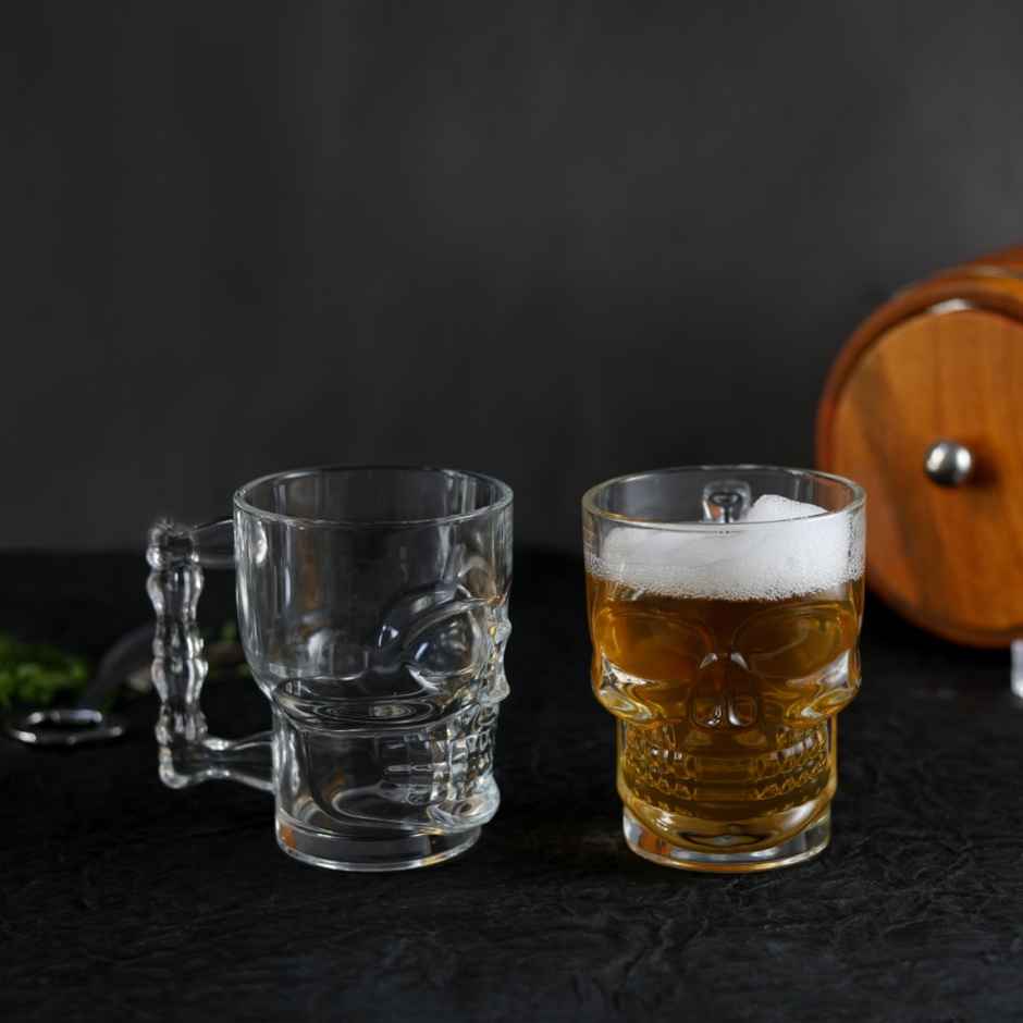 Skull Head Beer Mug | Barware Essential | 500 ml | Set of 2 | Sanjeev Kapoor