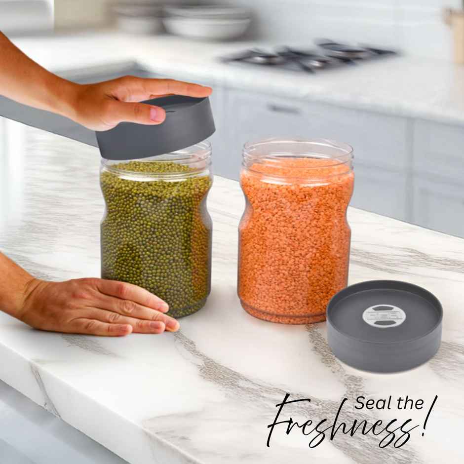 Flair Plastic Stackup Pet Jar Set Of 2 Pcs 2000 ml (Gray), Transparent