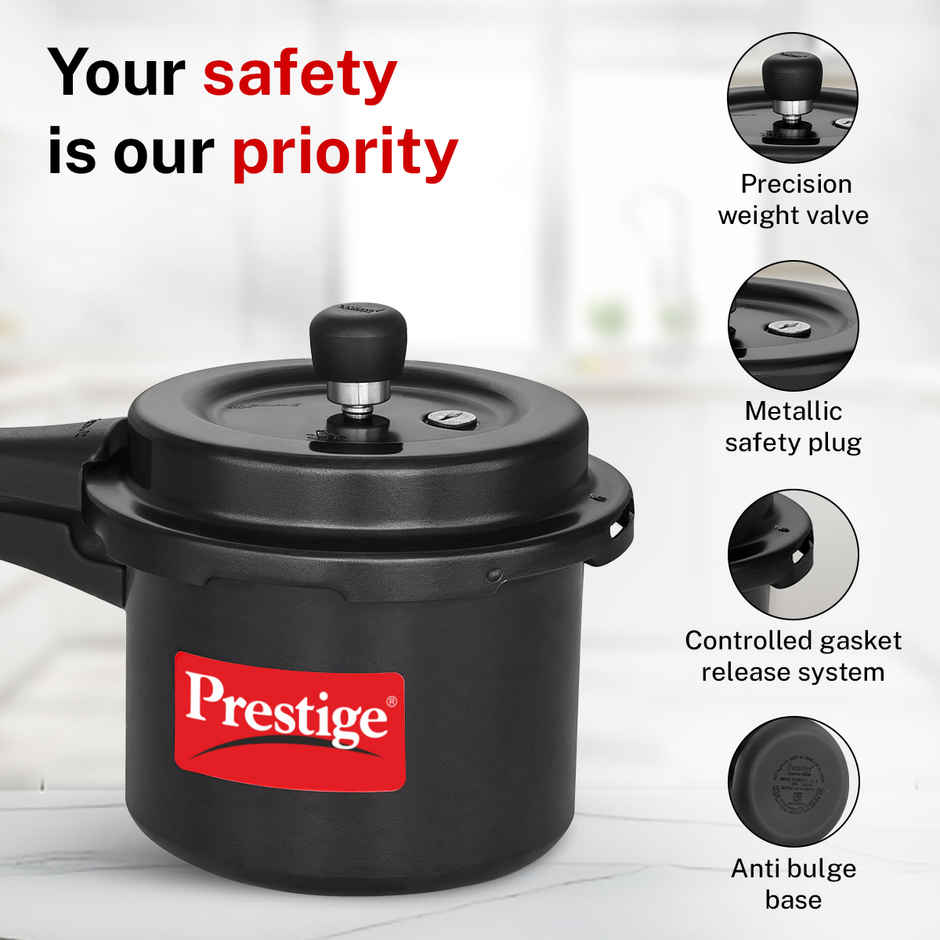 Prestige Popular Svachh HA Pressure Cooker 3L,Metallic Safety Plug,Black,5Y Warranty,ISI Certified