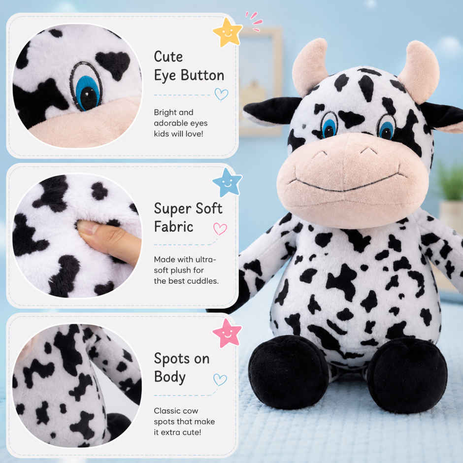 ToyTales Spotty Cow Plush Toy | Stuffed Animal Soft Toy | Birthday Gift for Kids | Gift Baby | 35cm