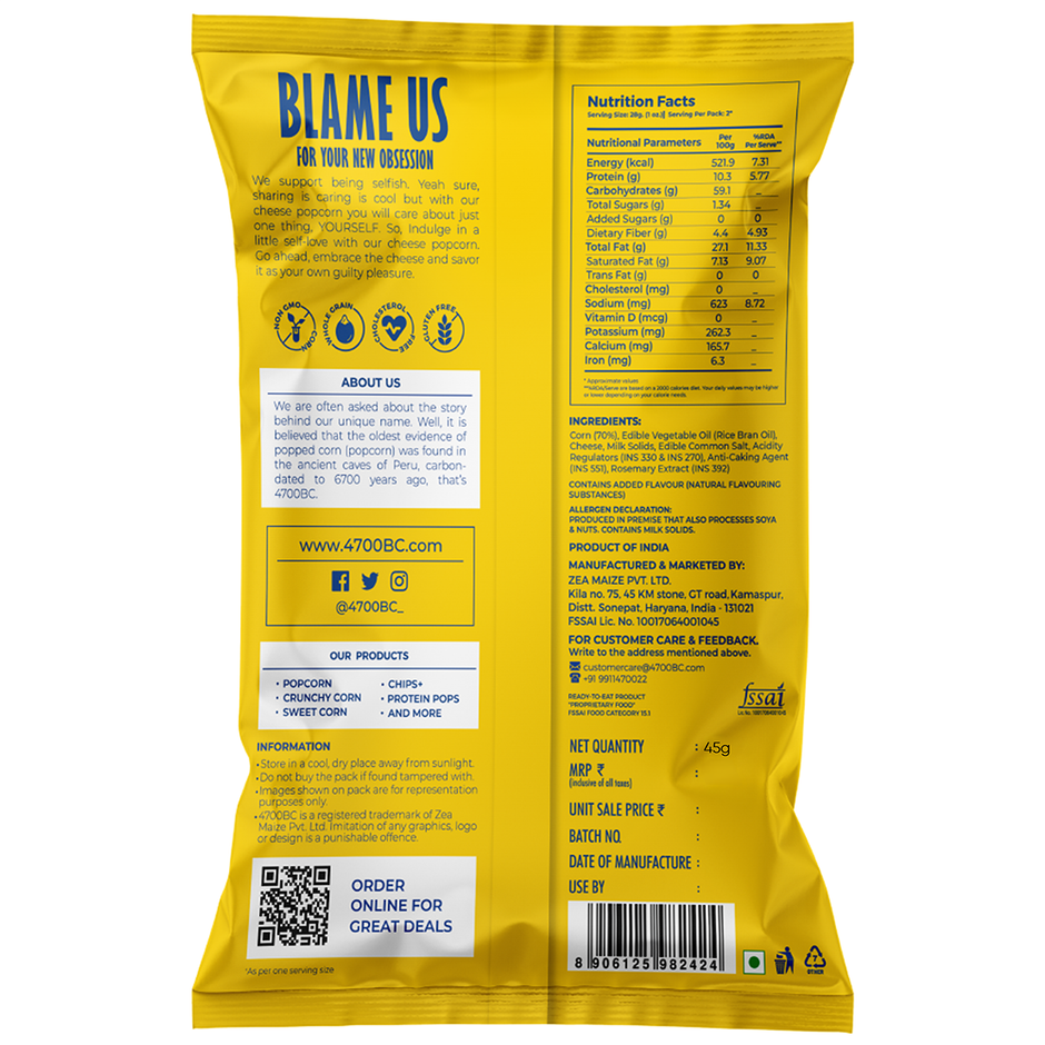 4700BC Cheese Popcorn | Jumbo Size | Zero Palm Oil | Combo