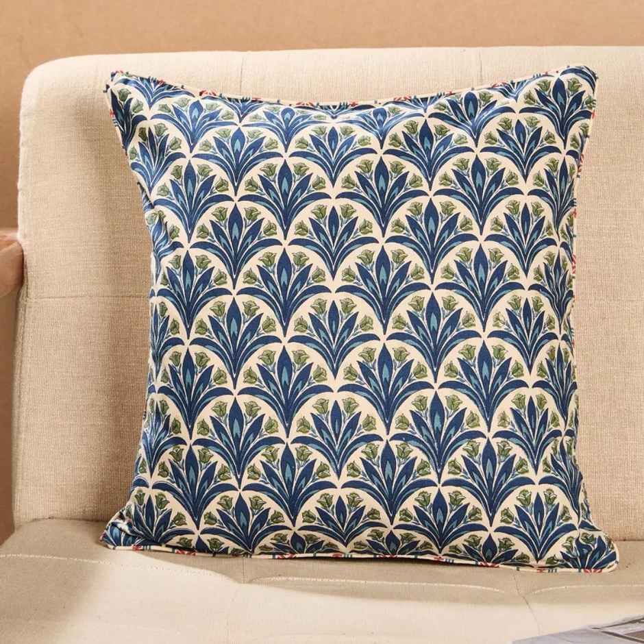 Fabindia Cotton Printed Cushion Cover - Blue - 16 x 16 inch