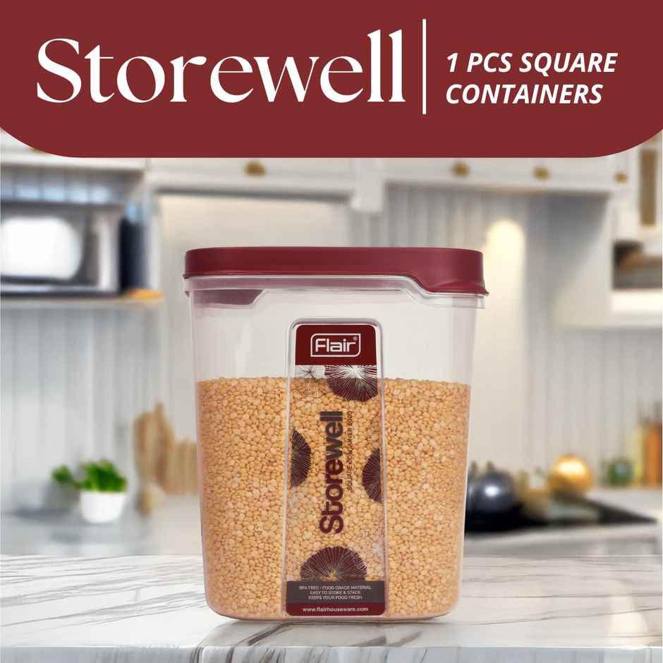 Flair Plastic Storewell Food Storage Containers 6000 ml (Maroon), Bpa Free, Spices Grains