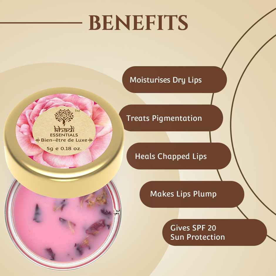 Khadi Essentials Wild Rose Lip Balm With Vitamin E | SPF 20 | Repairs & brightens Lips