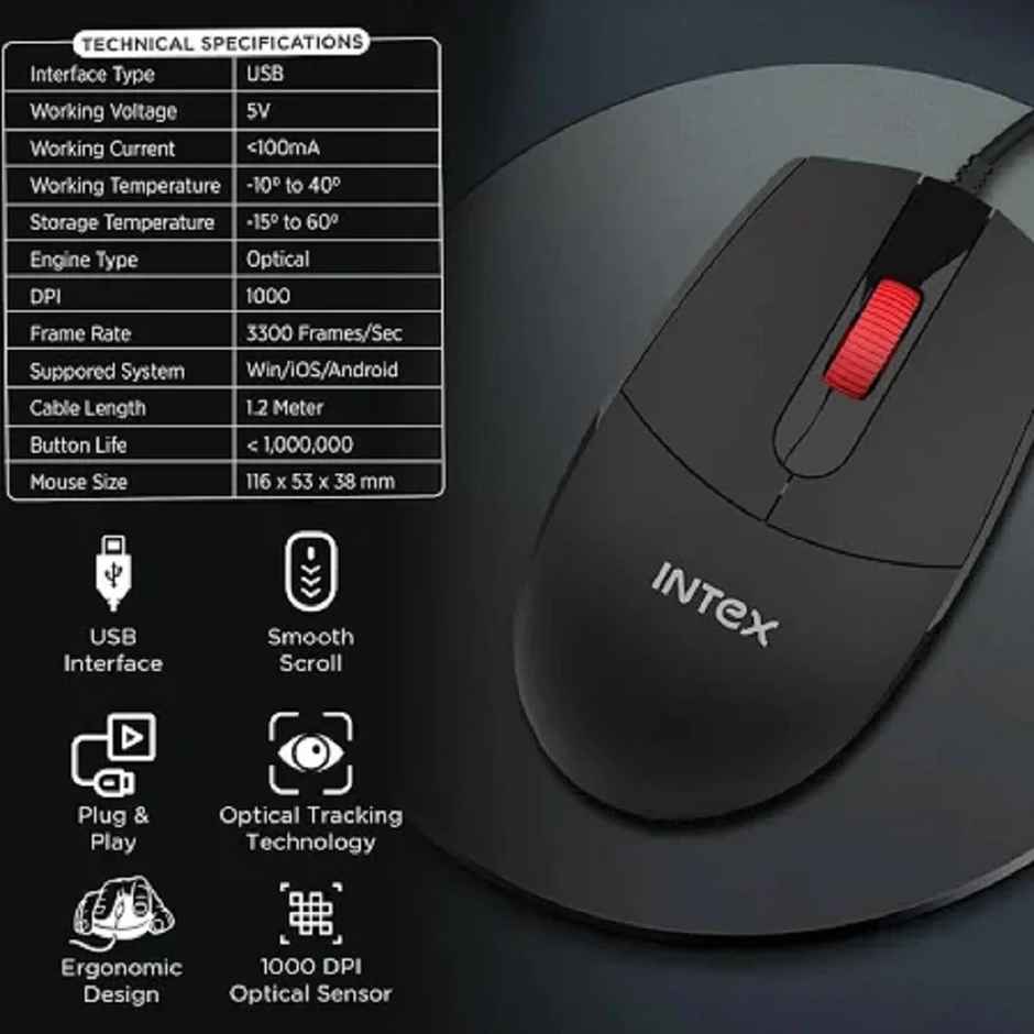 Intex Wired Mouse Optical USB Glide (Black)
