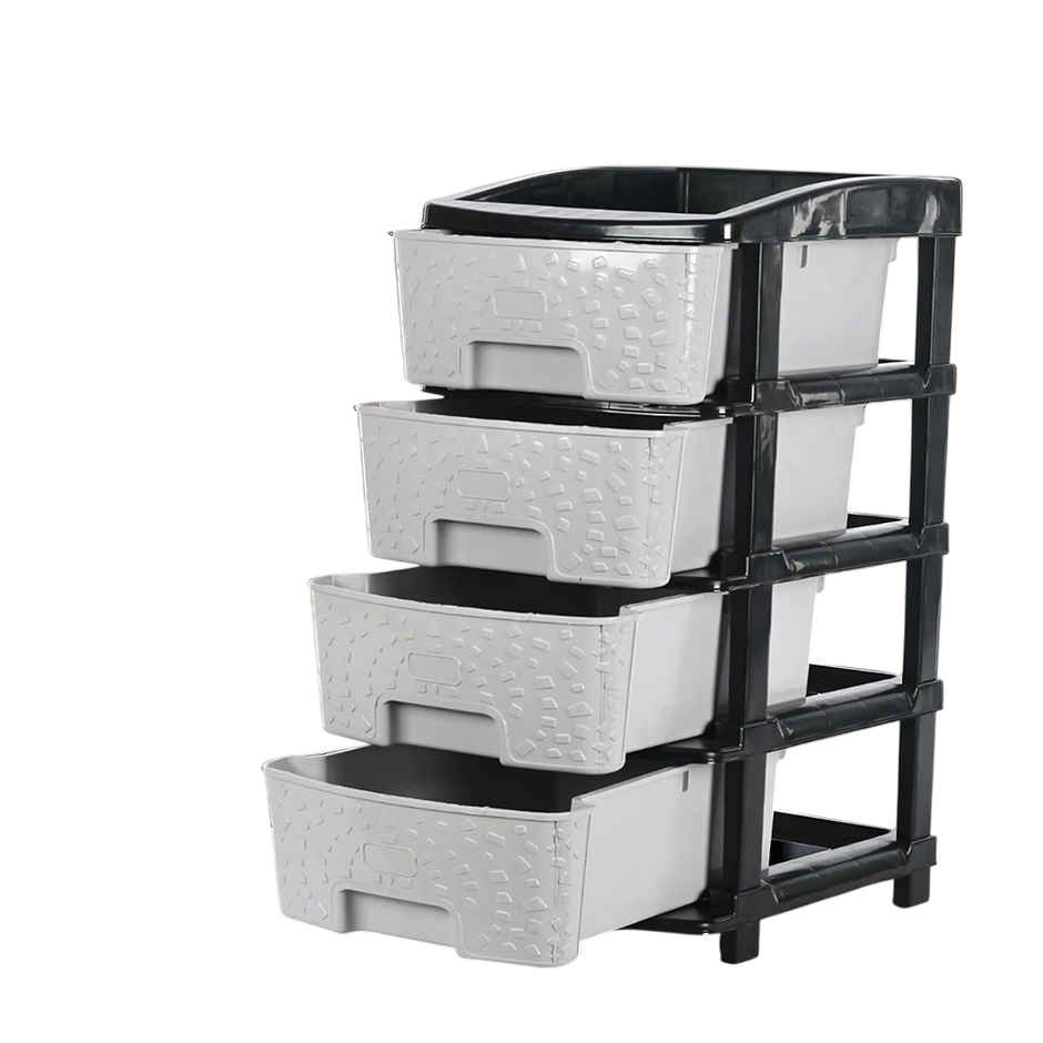 Kuber Industries Modular 4-Layer & 55 L Plastic Drawer Storage Organiser | Black & Grey