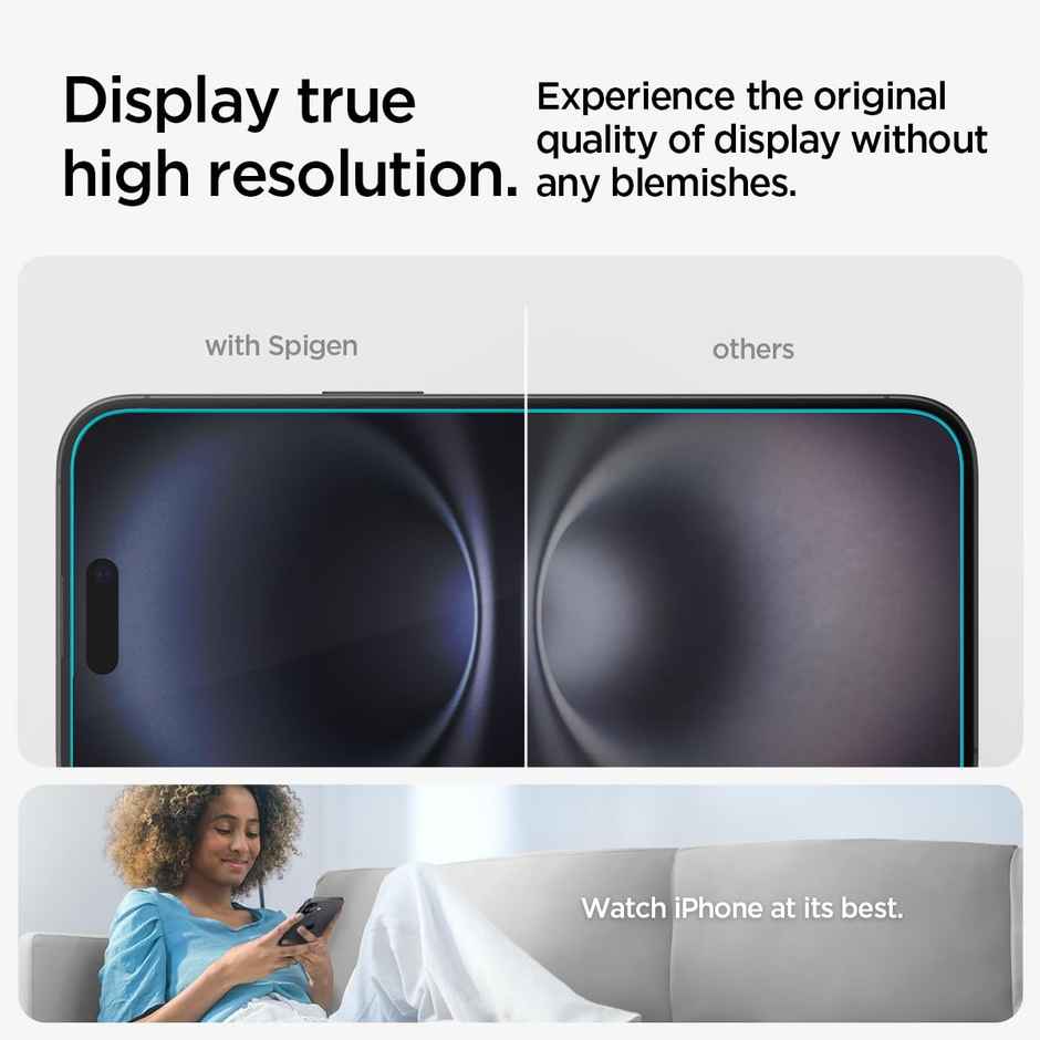 Spigen EZ Fit Tempered Glass Screen Protector Guard for iPhone 16 / iPhone 15 (2 Pack)