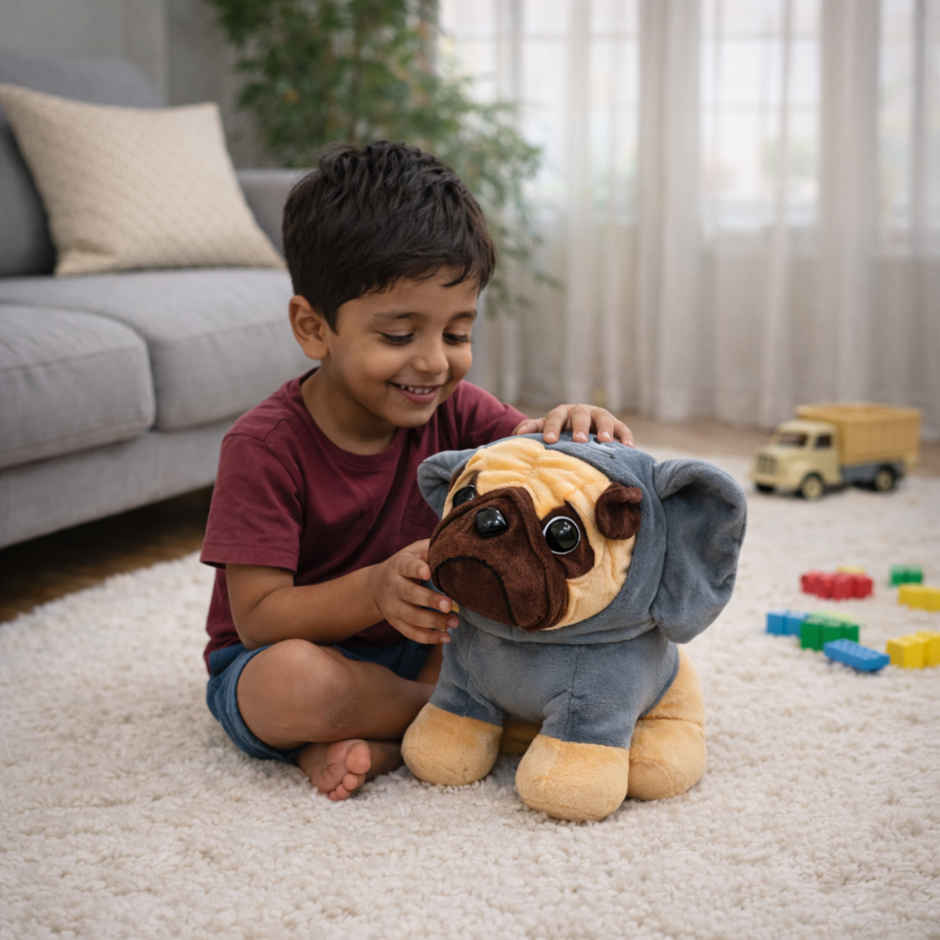 ZooWee Cute Grey Pug with Elephant Hoodie Plush 30 cm