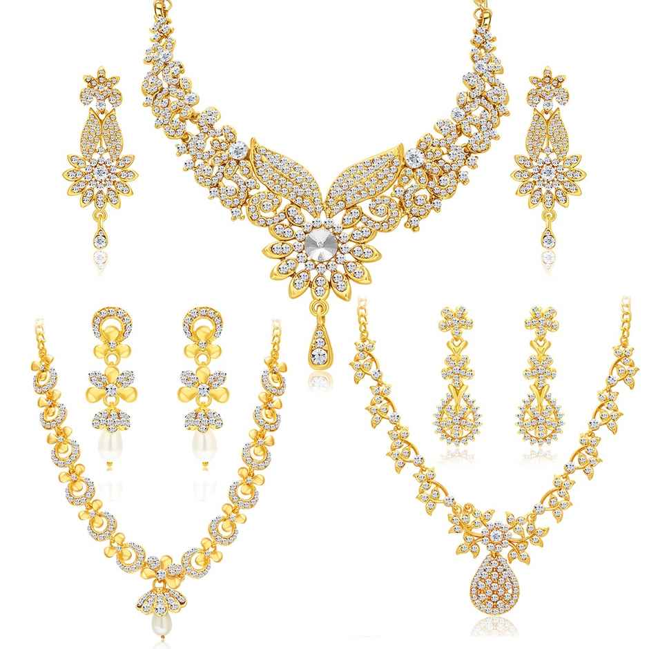 Sukkhi Dazzling Gold Plated Austrian Diamond Choker Necklace Set Combo For Women