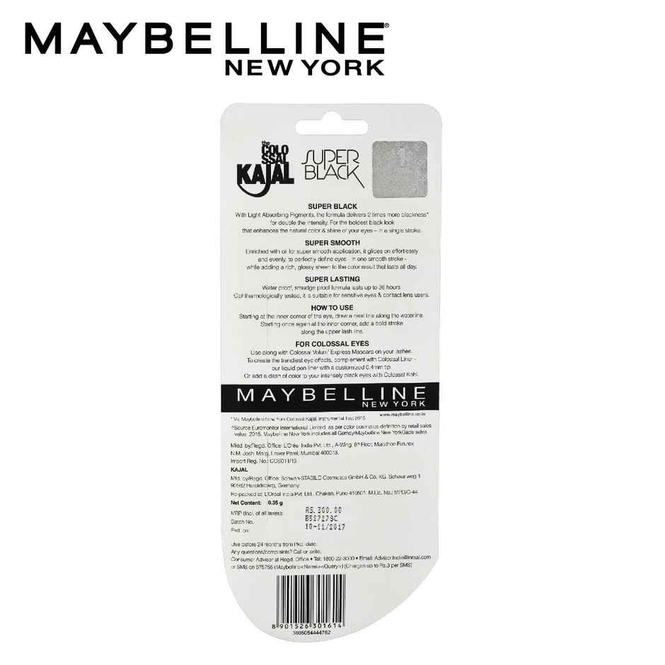 Maybelline New York Colossal Kajal Super Black, 2X Darker & 2X Colossal, Matte Finish Kajal