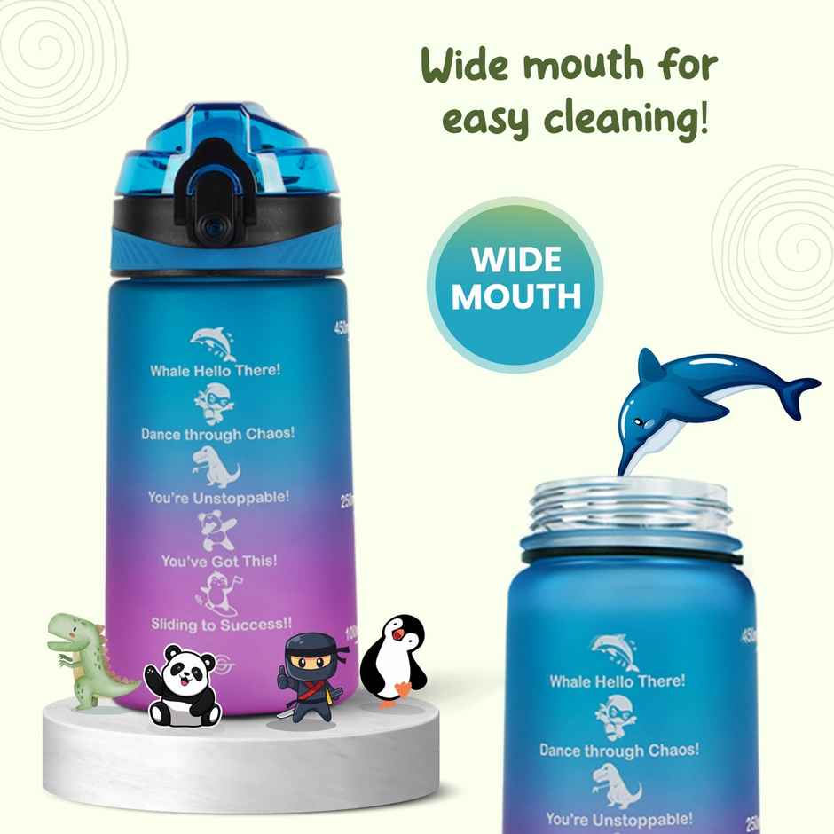 Solara Sipper Water Bottle 500Ml With Motivational Time Marker, Sipper Bottle For Kids -Blue Fuscia