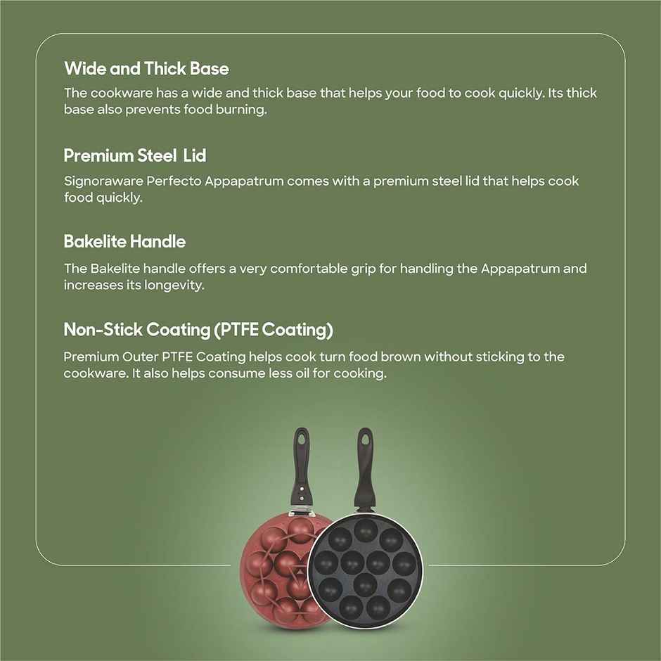 SignoraWare Perfecto NonStick Appapatram | 12 Crators | 3.25mm | Black