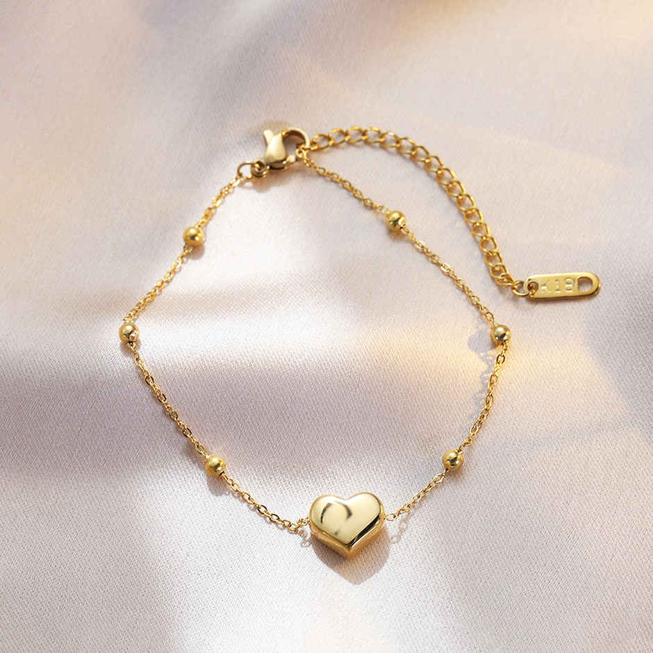 Label She Gold Plated Anti Tarnish Stainless Steel Heart Themed Wraparound Bracelet | LS-BNG-16215