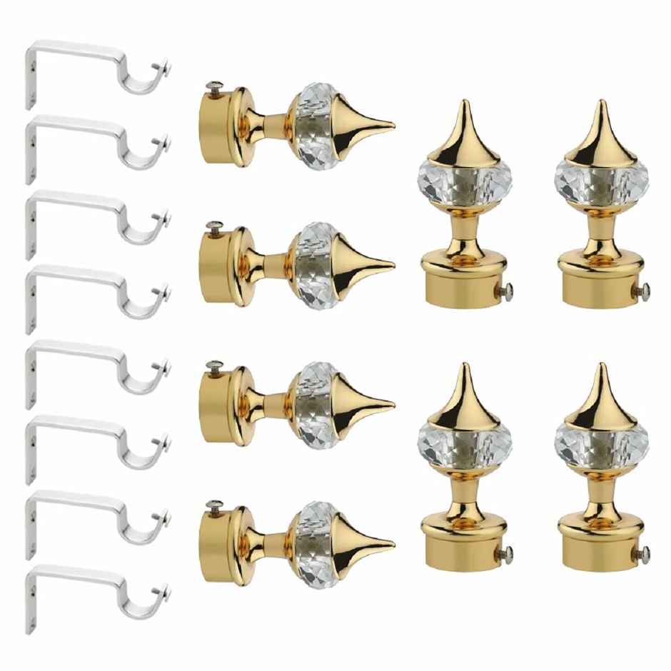 Gloxy ENTERPRISE Aluminium Single Diamond Curtain Brackets with Support & Fittings | Golden, 4 Pair
