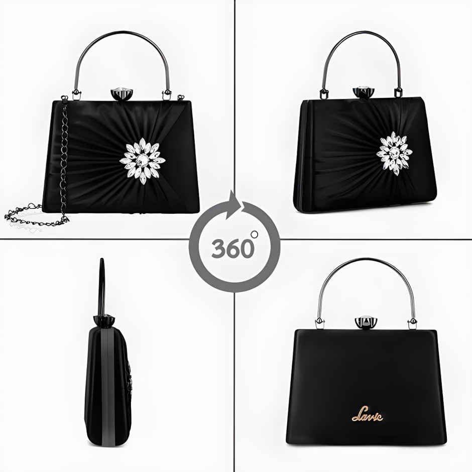 Lavie Women's Ivy Side Brooch Handle Frame Clutch | Small | Black (20 X 4 X 14 Cm)