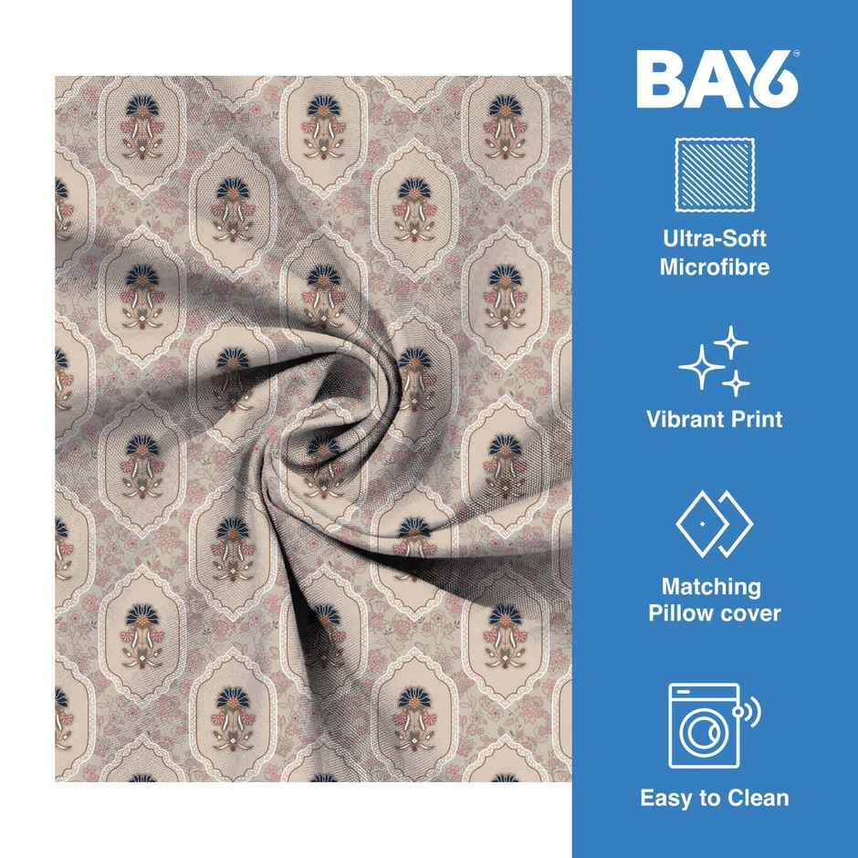BAY6 Microfibre Floral Print Double Bedsheet - Beige | 220 x 240 cm + Two Pillow Covers
