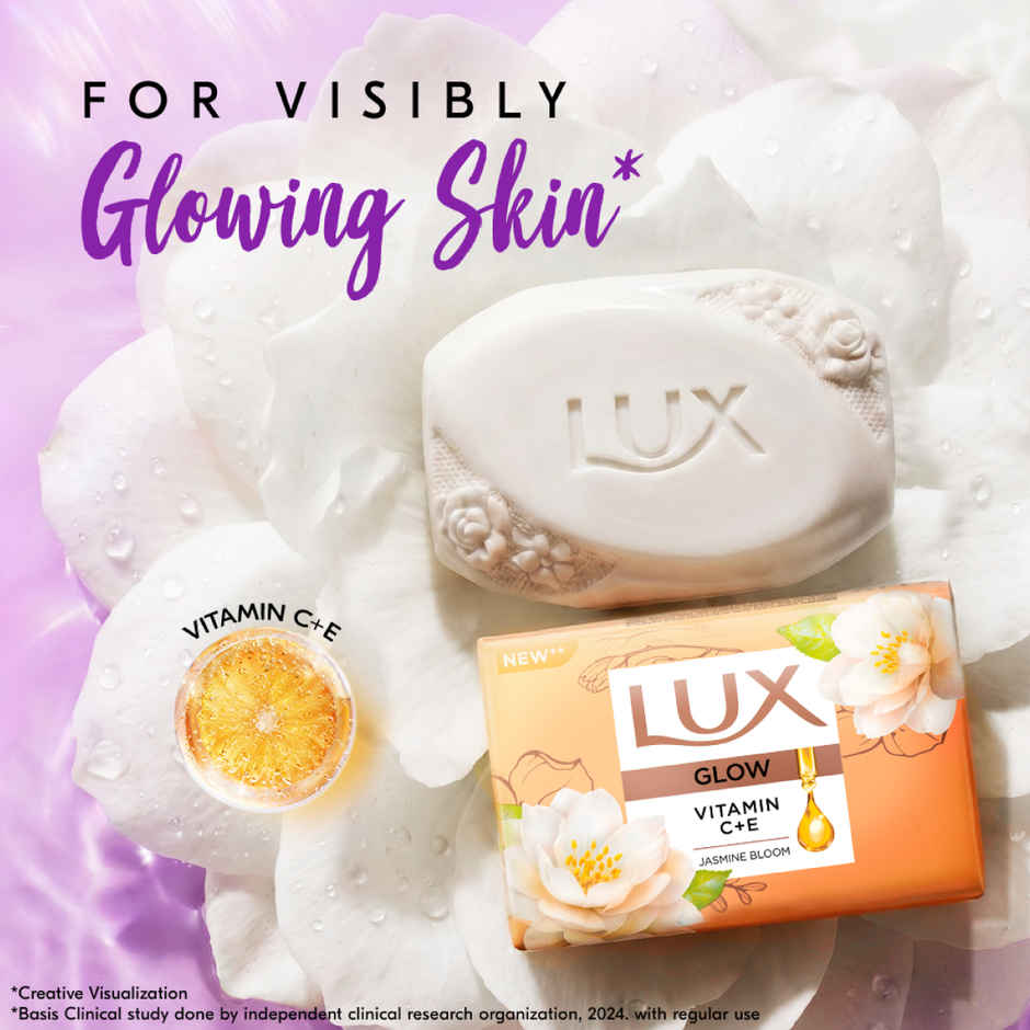 LUX Jasmine Bloom Glowing Bathing Soap Bar with Vitamin C & E For Visibly Glowing Skin