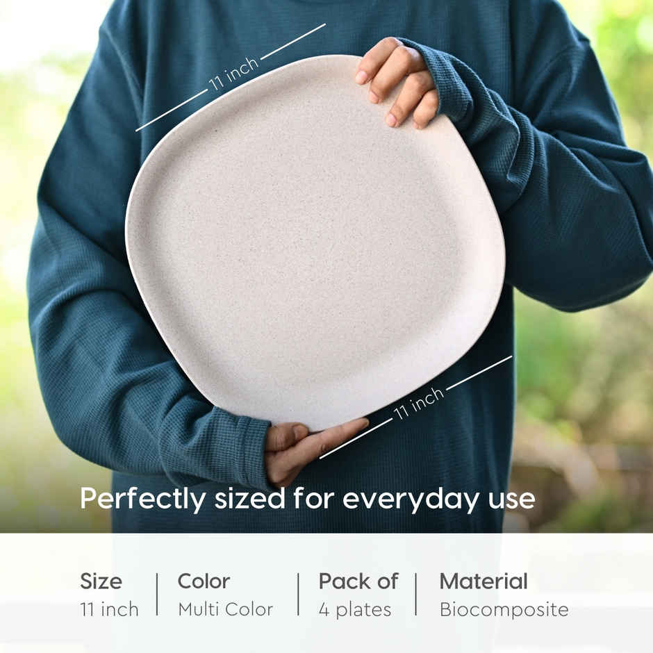 Eha Earth Friendly Square Dinner Plates | 11", 4 pcs, Multi-light | Rice Husk Biocomposite