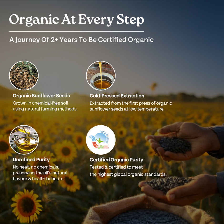 A TATA Product - Organic India Sunflower Oil | Sunflower Seeds Extracted Cold Pressed Oil