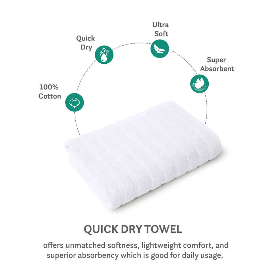 Mytrident Quick Dry Cotton Bath Towel | 28 x 56 in | White