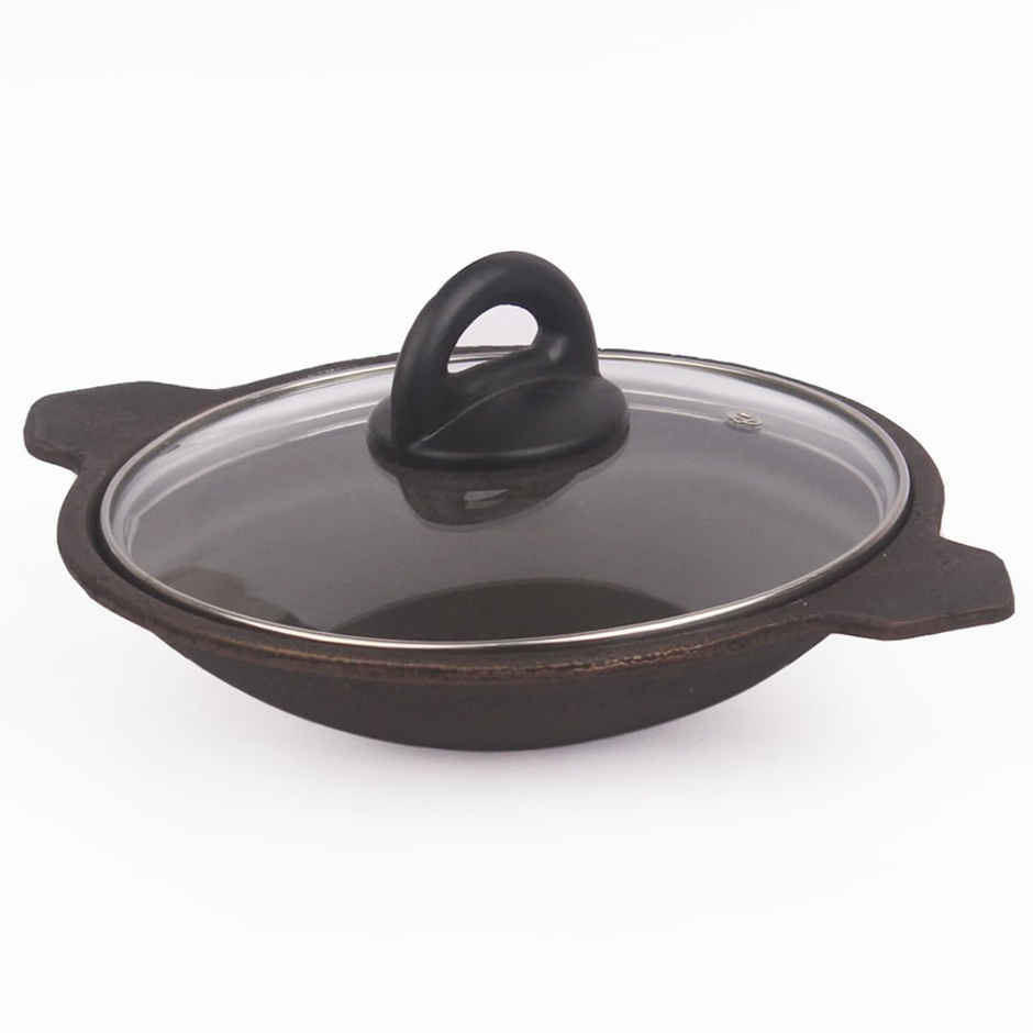 The Indus Valley Pre-Seasoned Cast Iron Appam Pan With Glass Lid | 25.4 Cm/10 Inch, 1.5Kg