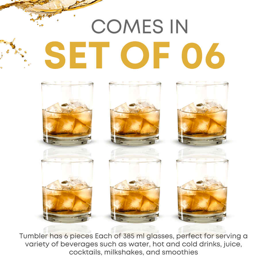 Stylo Whisky Tumbler Set | 385 ml | 6 pcs | Yera Glassware
