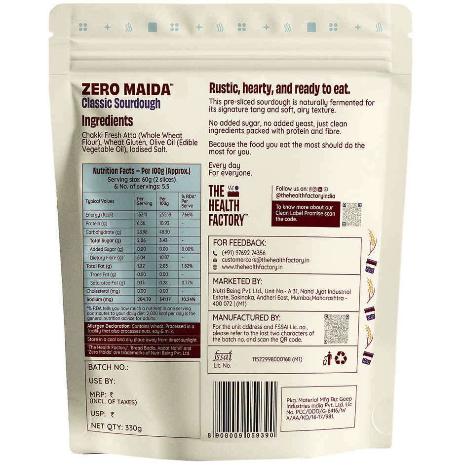 The Health Factory Classic Sourdough | Zero Maida | No Added Sugar | No Added Yeast