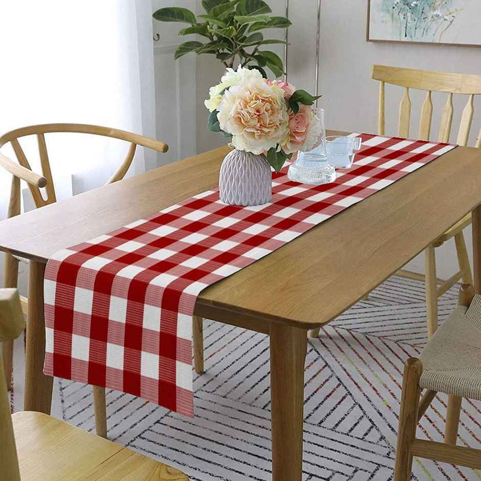 Lushomes Table Runner - Buffalo Checks Red Crochet | Single Layer | 13 x 72 inch