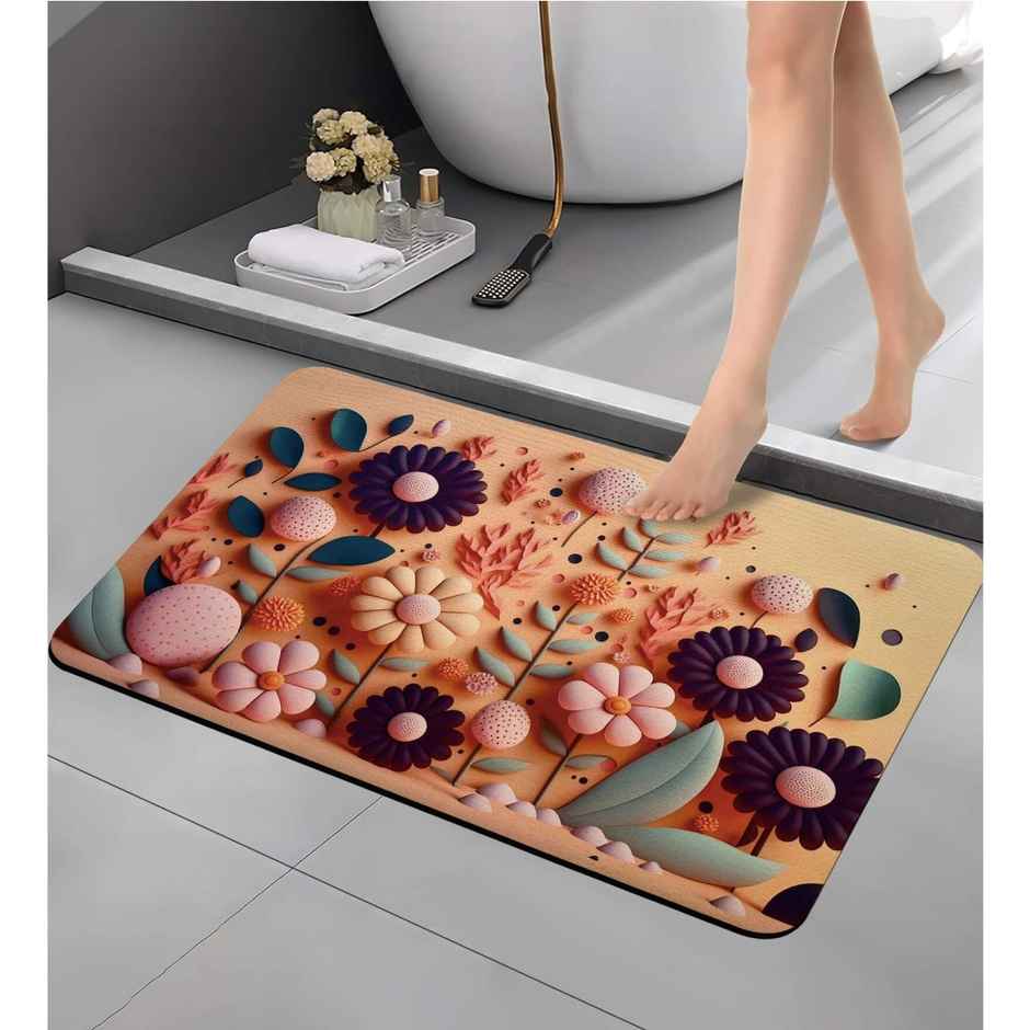 Casacraft by Pepperfry 3D Print Floral Anti-Skid Bath Mat | 41 x 61 cm